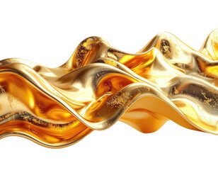 Flowing, shimmering golden fabric against a stark, black background