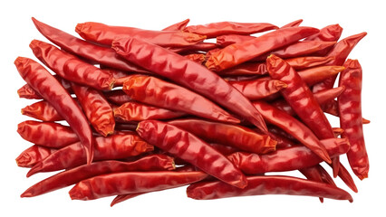 Isolated bunch of dried red chili peppers, hot asian spice used for flavor and seasoning