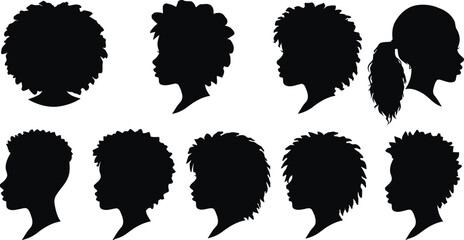 Collection of woman hairstyles head silhouettes