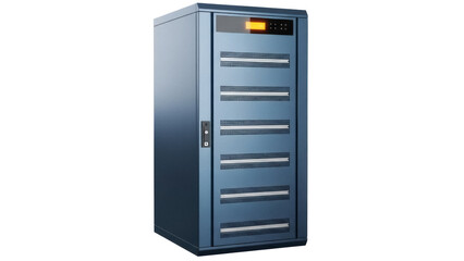 Isolated server equipment cabinet with dark gray finish, industrial data storage solution