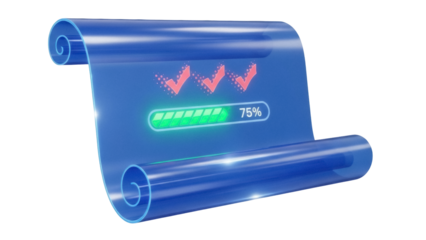 Isolated Glassy Blue Ribbon Graphic with Progress Bar for Digital Display Technology