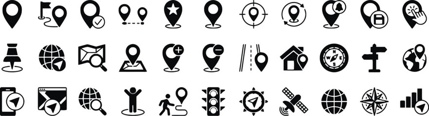 Set of navigation icons on transparent background
