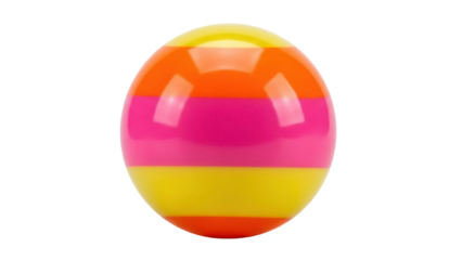 Isolated colorful striped ball close-up, a round sphere toy with yellow pink orange, isolated