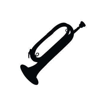 Bugle musical instrument black silhouette illustration on white background
