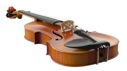 Isolated brown-wood fiddle resting on a flat surface, ready for a performance or practice session