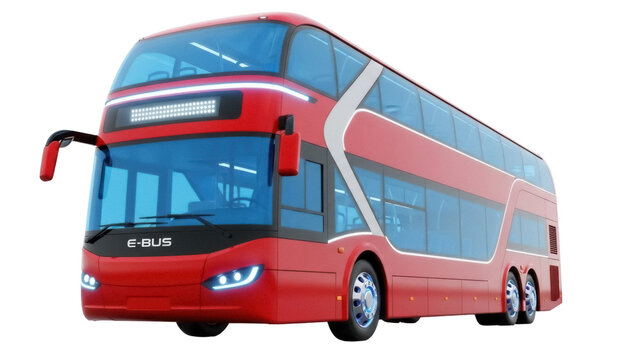 Isolated Red Electric Double-Decker Bus a Sustainable Urban Mobility Solution for Public Transit
