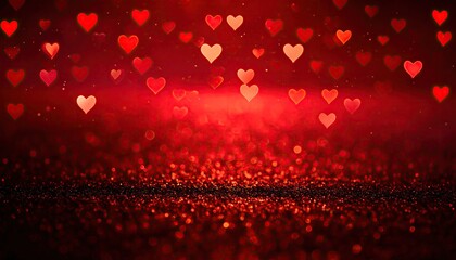 Romantic red heart bokeh background with sparkling glitter effect.