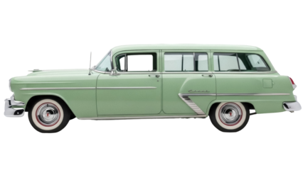Isolated green 1955 Mercury Montclair station wagon from the era of classic American cars
