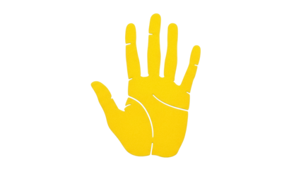 Isolated yellow human hand, palm outward to stop gesture, communication symbol, object sign