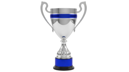 Isolated Silver and Blue Trophy Award Success Symbol Celebration Victory Achievement Win