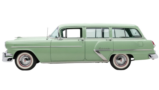 Isolated green 1955 Mercury Montclair station wagon from the era of classic American cars
