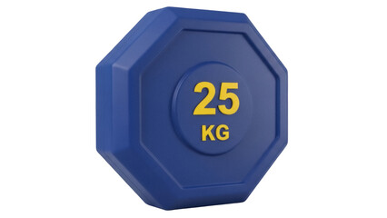 Isolated blue 25 kg weight for strength training and fitness exercises in the gym and at home