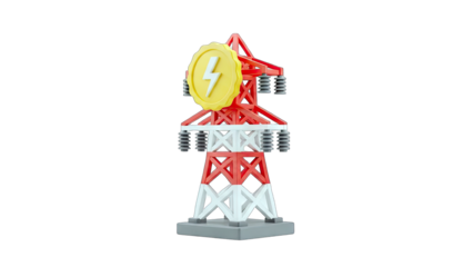 3D Render of Electricity Pylon with Lightning Symbol on White Background