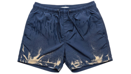 Wet Navy Swim Trunks Covered in Sand After Beach Day