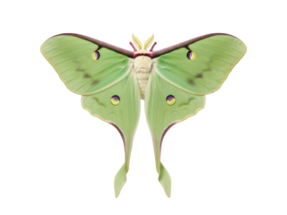Isolated Actias luna, a stunning Luna Moth species displaying a mesmerizing greenish hue