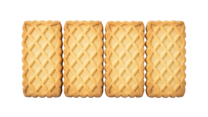 Isolated shortbread cookies, sweet treat, rectangular biscuit, patterned texture, baked dessert
