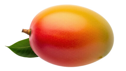 Isolated ripe Alphonso mango with stem and leaf, a vibrant fruit, healthy eating concept