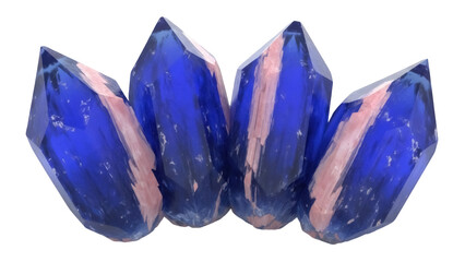 Isolated crystals of a mineral, close-up photo of blue and pink crystals with geometric shapes