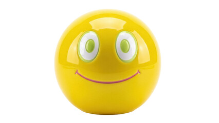 Isolated yellow toy face, cheerful sphere character with a smiling expression, cute ball