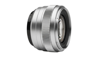 Sleek Silver Camera Lens Component Against Black Background