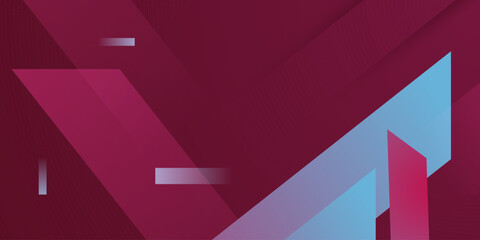 Abstract dark red banner background with blue arrow concept pattern element design. Simple overlap shapes style background.
