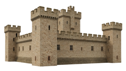 Isolated Medieval Stone Castle Exterior, Historical Fortification, Tower and Ramparts, Defence