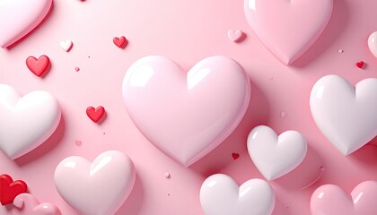 Soft pastel pink and white heart shapes scattered on a textured background.