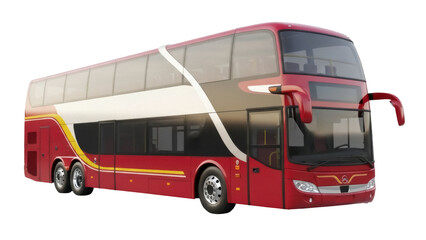 Isolated red double-decker tourist bus for long distance travel, passenger transport vehicle