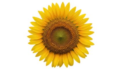 Isolated sunflower head presenting vibrant yellow petals in full bloom, floral beauty, botanical