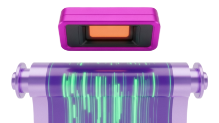 Isolated Sci-fi Machine Device with Abstract Cylinder and Pink Top in Studio Setting