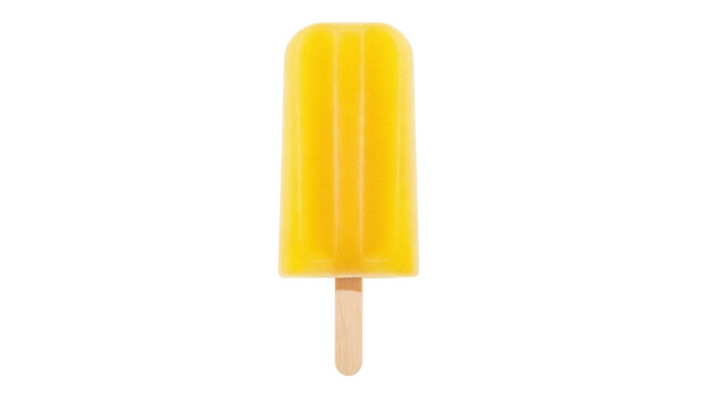 Isolated tropical fruit popsicle on a stick, yellow refreshing summer dessert treat or snack