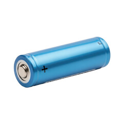 Single Blue Cylindrical Battery Isolated Black Background Power Source