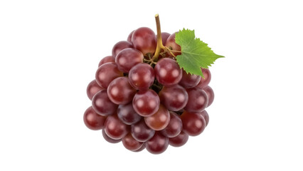 Isolated bunch of red grapes with a leaf fresh from the vine for snacks and desserts