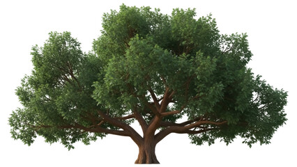 Isolated, lush green tree, single with a complex branching structure, mature and imposing