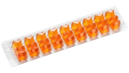 Isolated blister pack of orange vitamin gummies for children healthy immune support