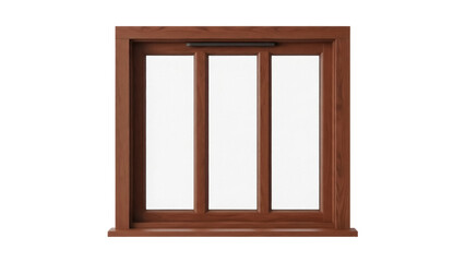 Isolated wood framed window with three panes of glass for architecture or construction