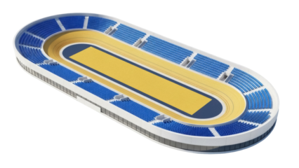 Isolated sports stadium, sporting event venue mockup, athletics track field, arena facility