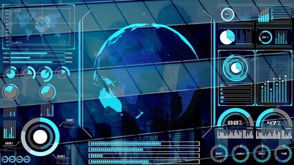 High-tech global network connection interface showing worldwide digital communication, data exchange, and internet connectivity. Global connection, data interaction, and worldwide communication. Thunk