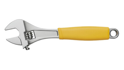 Isolated adjustable wrench with yellow handle, a versatile tool for various applications