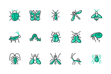 Different insects - set of line design style icons