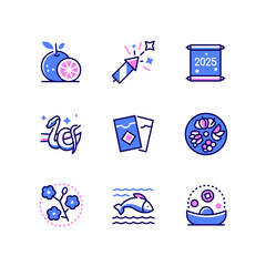 Chinese New Year - colorful line design style icons set