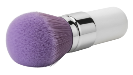 Isolated powder brush with purple bristles and white handle for cosmetic or makeup use