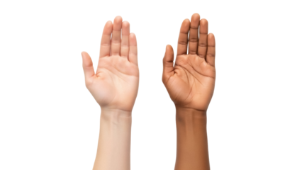 Isolated open palms of different skin tones to symbolize tolerance and diversity