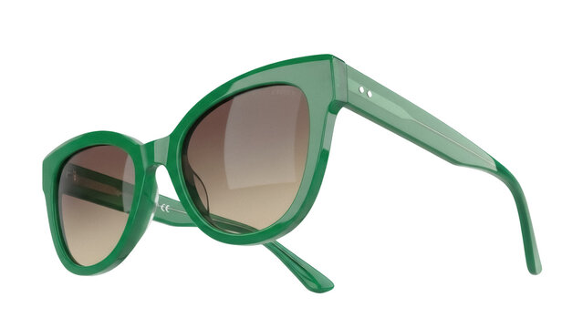 Isolated green sunglasses for eye protection, eyewear accessory in fashionable color style