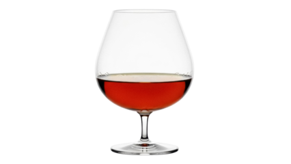 Isolated glass of cognac filled with strong alcoholic drink to the rim full measure