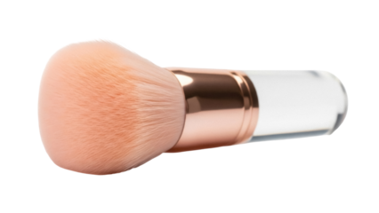 Isolated angled blush brush with clear handle and copper ferrule for beauty and cosmetics use