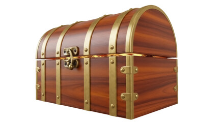 Isolated Wooden Treasure Chest, Unlocked, with Golden Metal Accents, on Seamless Background