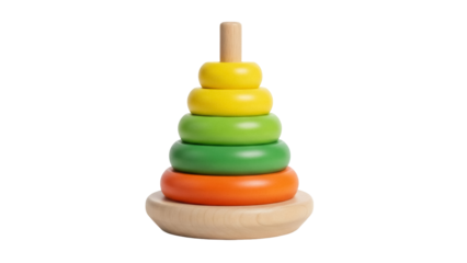 Isolated wooden stacking ring toy, preschool educational game for motor skill development