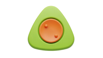 Isolated play button in green triangle shape with orange button and bumps for toddlers toy
