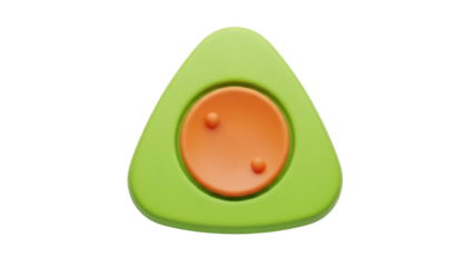 Isolated play button in green triangle shape with orange button and bumps for toddlers toy